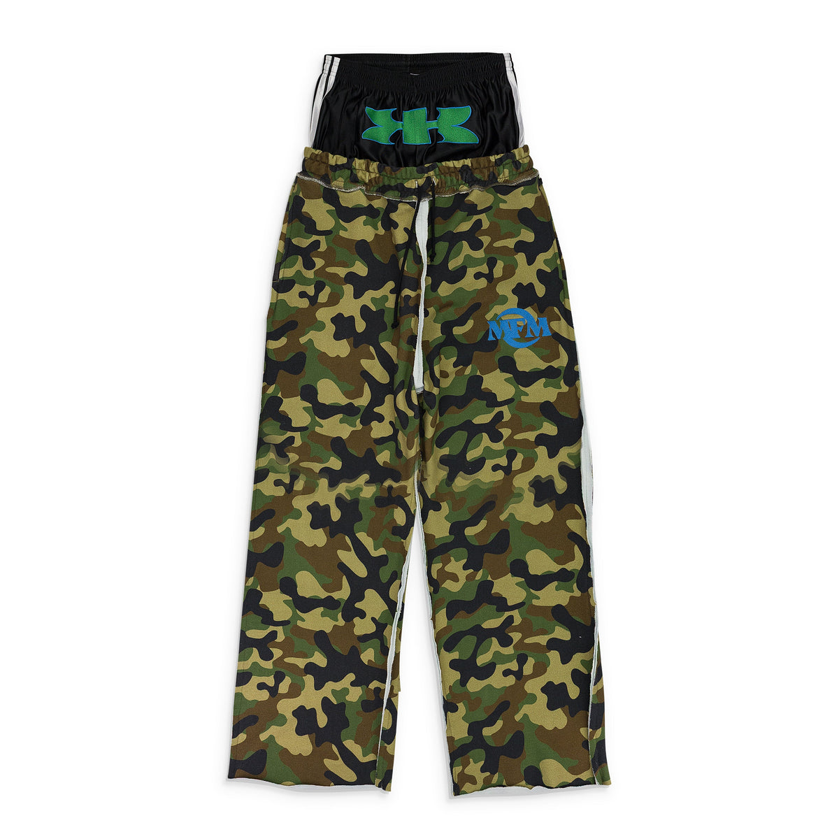 GREEDY UNIT x MURD333R.FM GREEN CAMO SWEATSHORTS