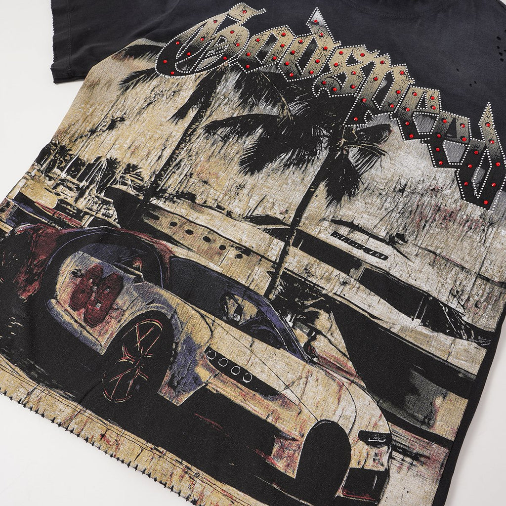 Godspeed Rhinestone Car Graphic T-Shirt
