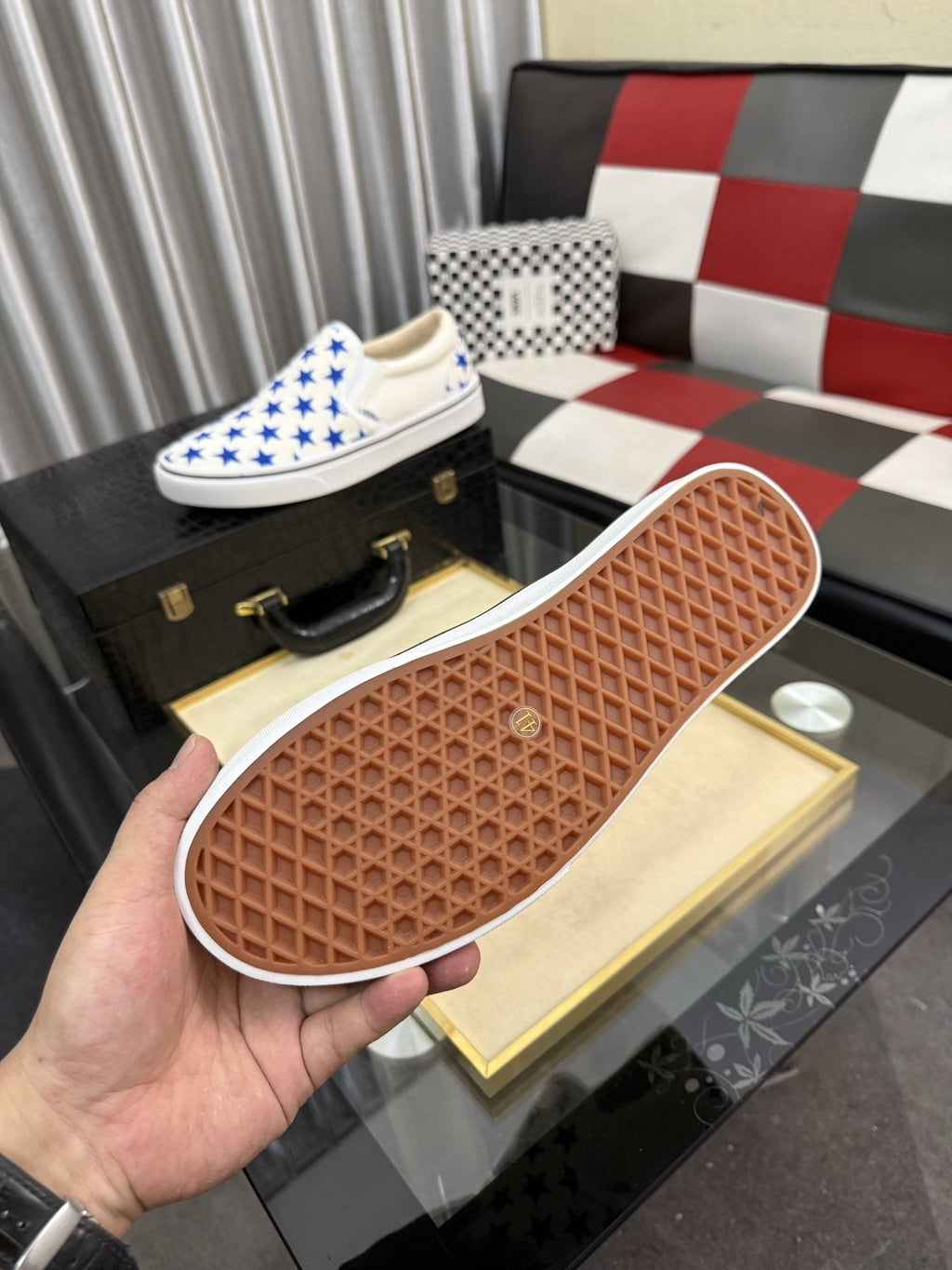 Vans Blue Star Print Slip-On Sneakers