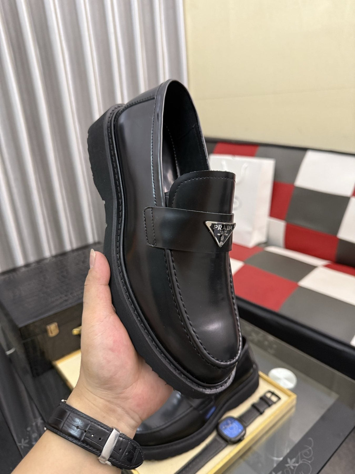 Prada Triangle Plaque Loafers